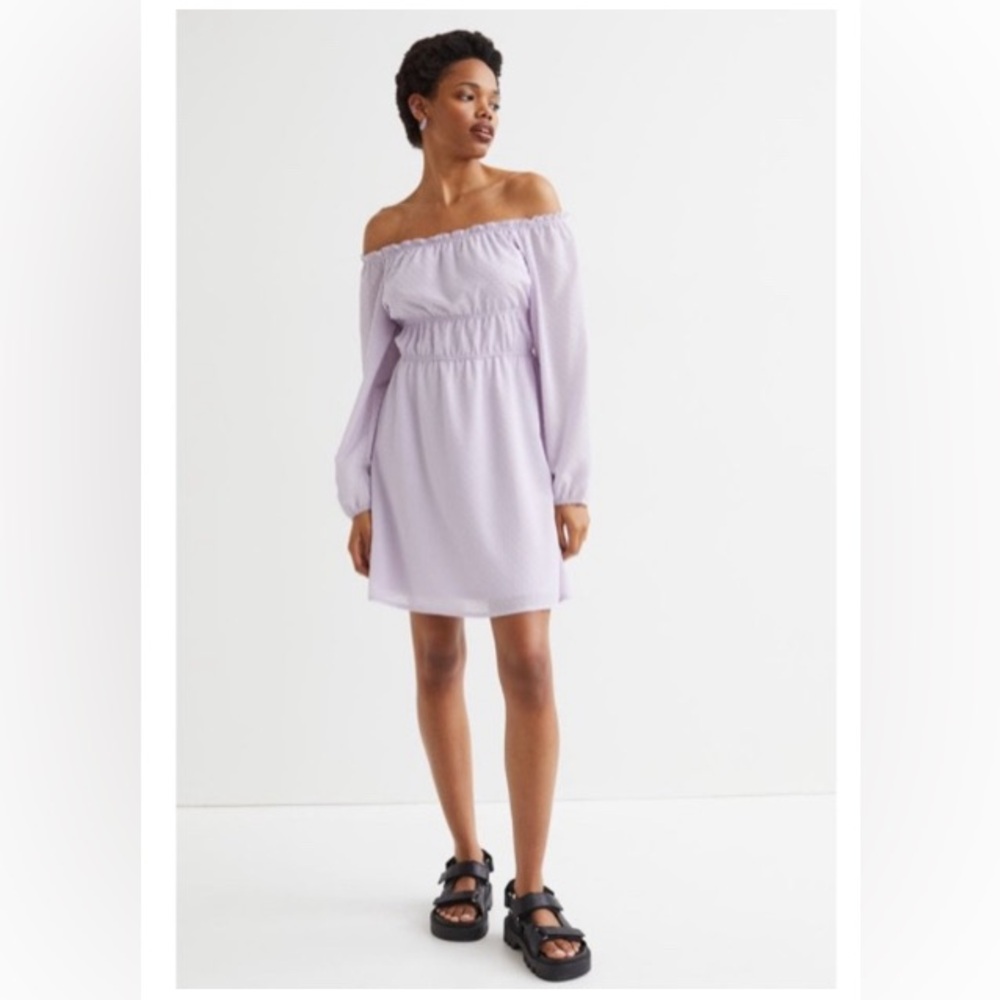 NWT H&M Off The Shoulder Long Sleeve Swiss Dot Dress